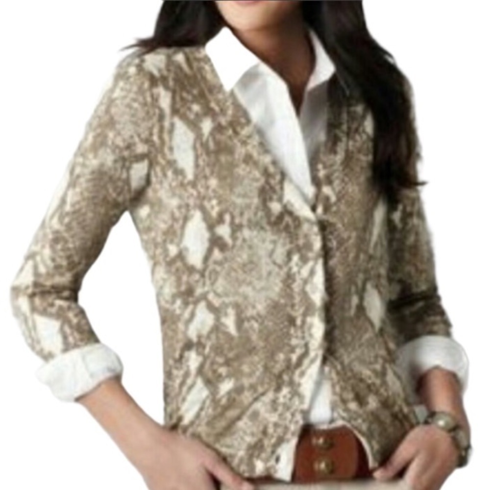 Loft Snakeskin V neck Button Front Cardigan M
